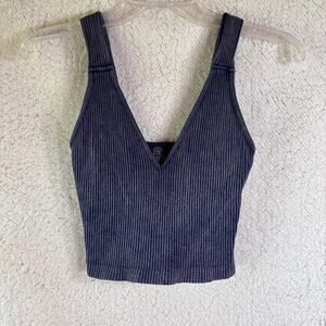Hollo Cropped Tank Top Ribbed V Neck Purple Size XS Y2K